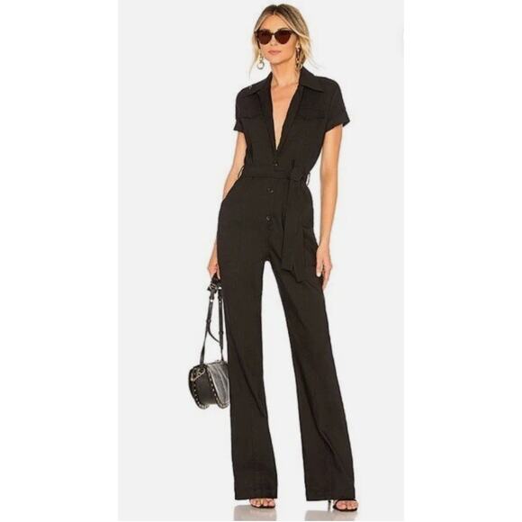 A.L.C. Pants - ALC Jumpsuit 6 Rivington Belted Twill Utility Wide Leg Cotton Blue Casual